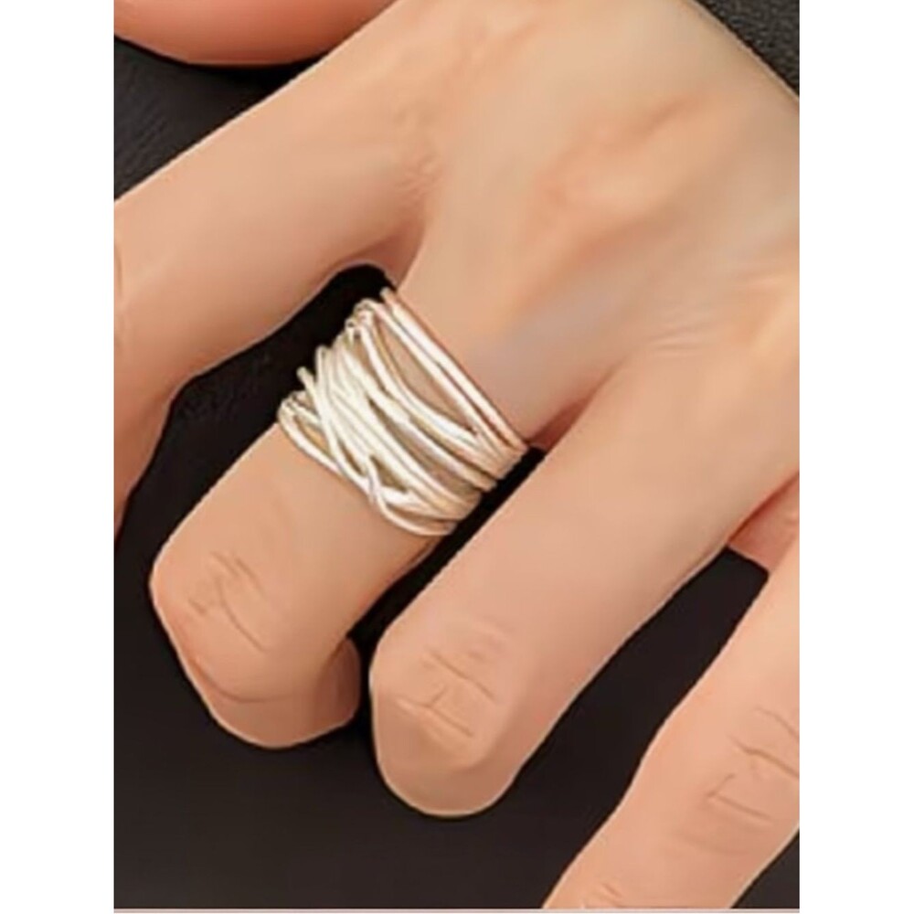 Silver Tone Wrap Ring Stainless Steel Adjustable